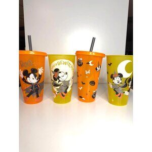Disney Zak Halloween Cups Glow in Dark Set 4 Mickey Minnie‎ 2 Lids Straws 2022